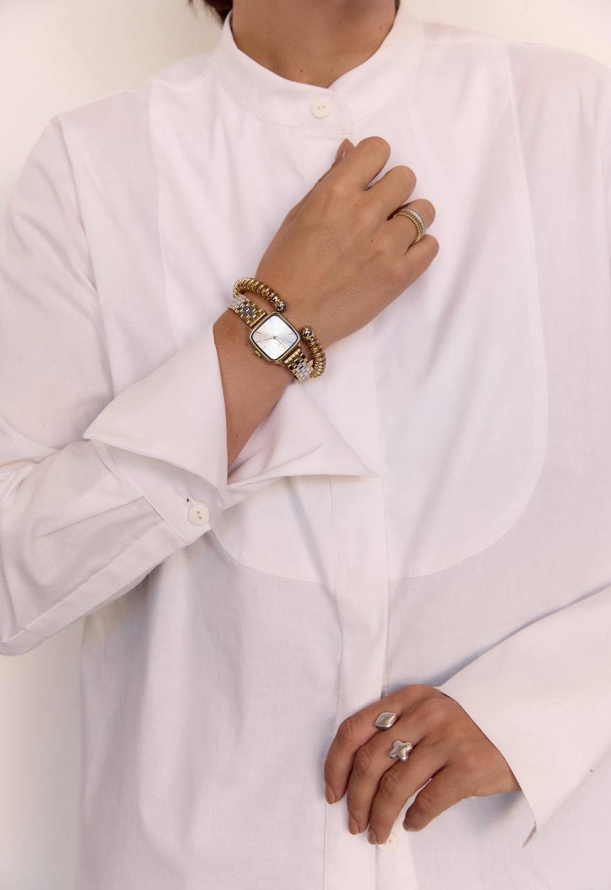 White poplin shirt with a bib front