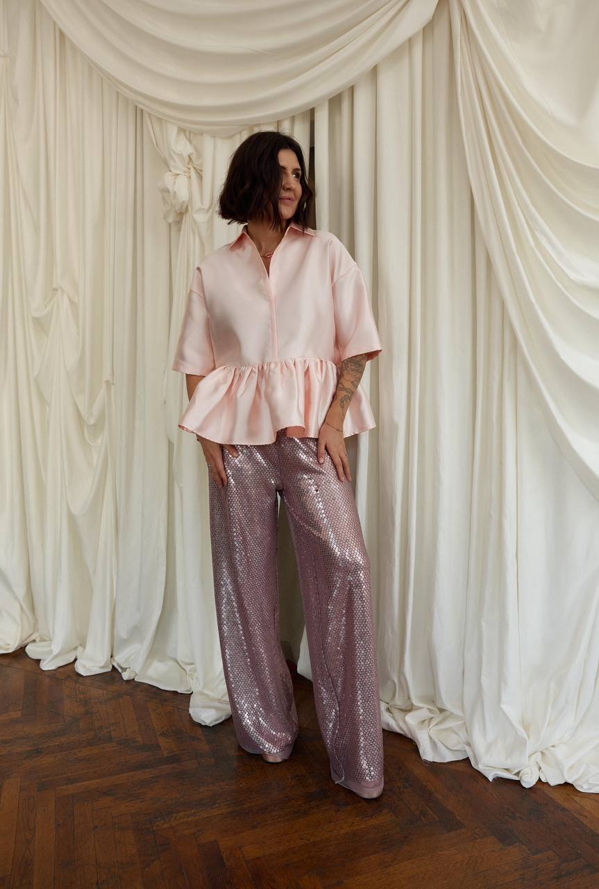 Trousers with Decorative Coin Fabric, Pink