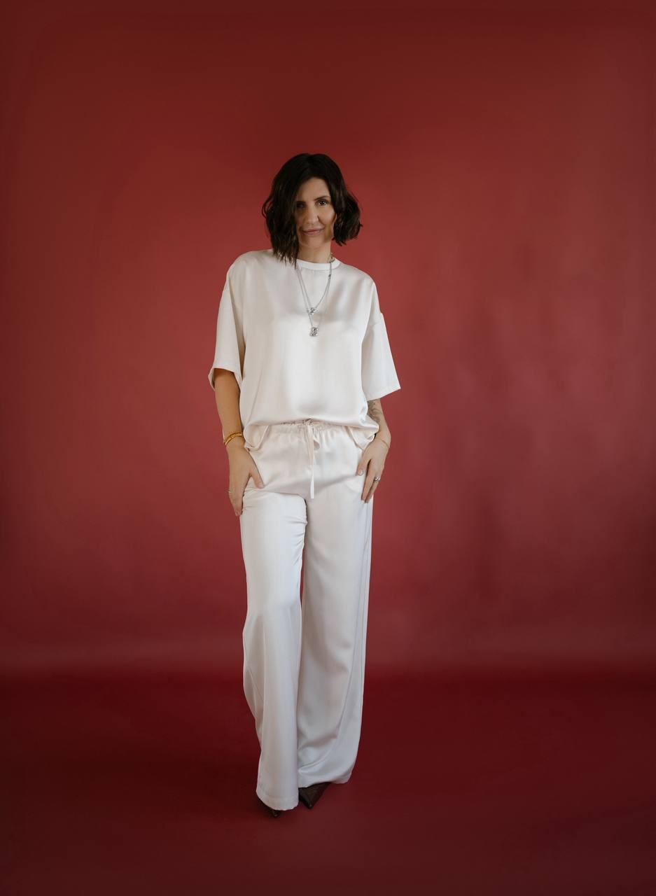 Oversized Ivory Silk Satin T-Shirt