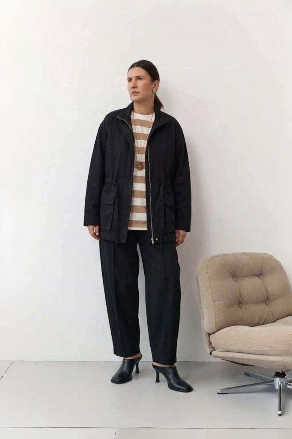 Straight-Leg Denim Trousers with Stitched Front Seams