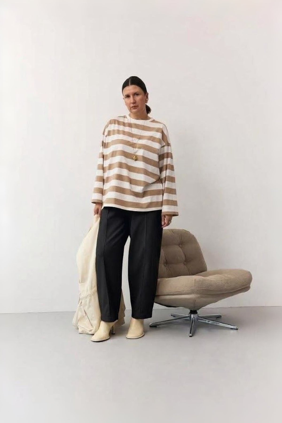 Straight-Leg Denim Trousers with Stitched Front Seams