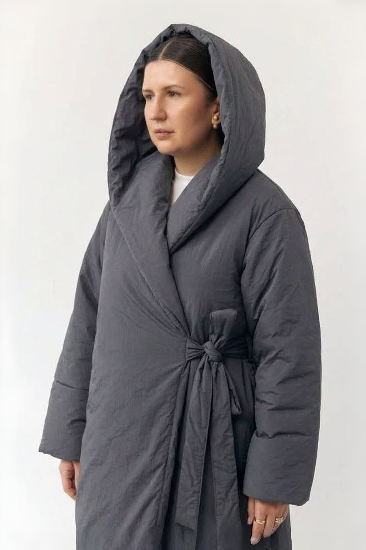 Wrap Jacket with Hood in Crash Raincoat Fabric (Autumn / Winter)