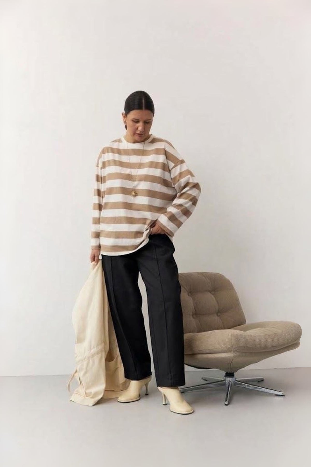 Straight-Leg Denim Trousers with Stitched Front Seams