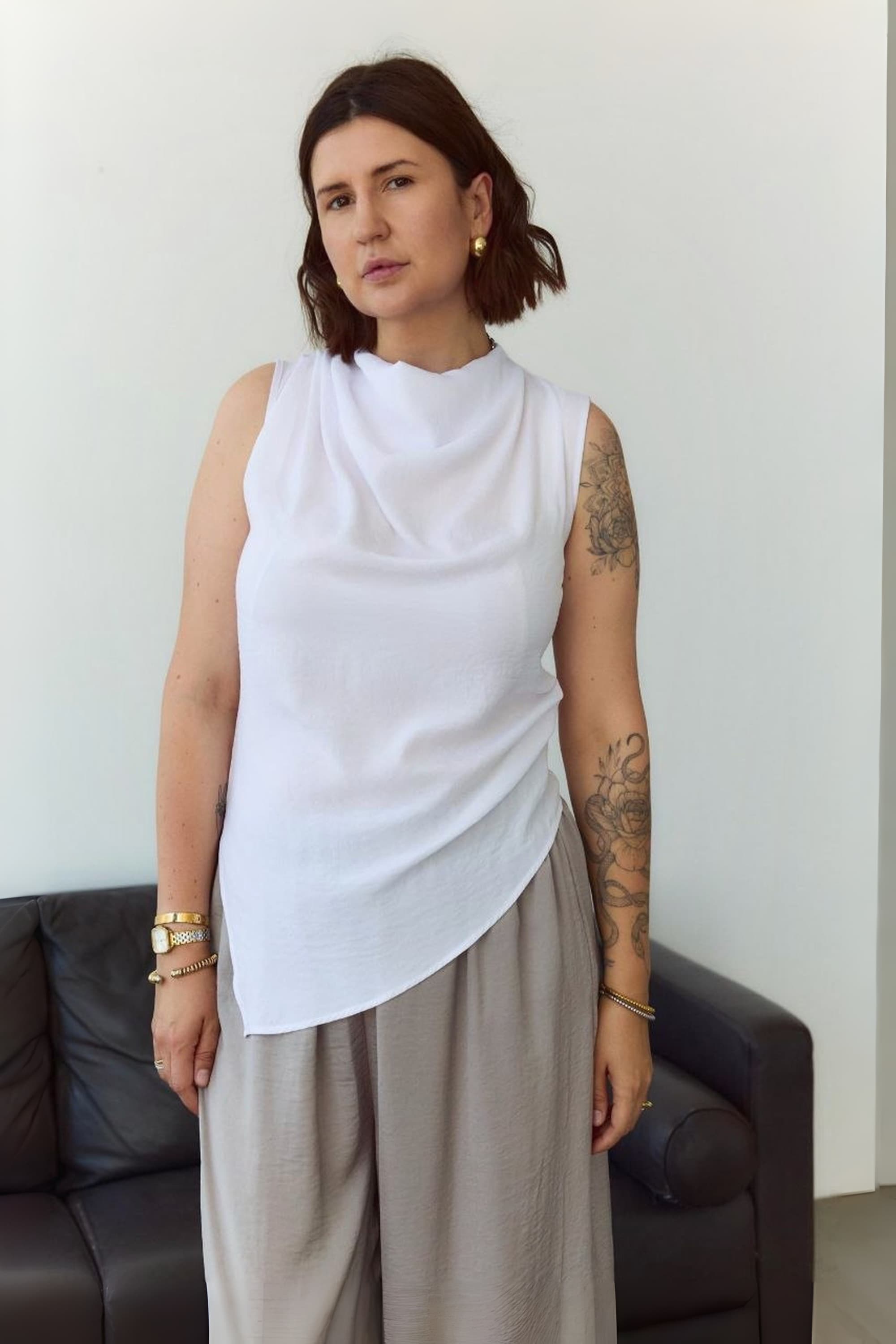 White Crash-Satin Top