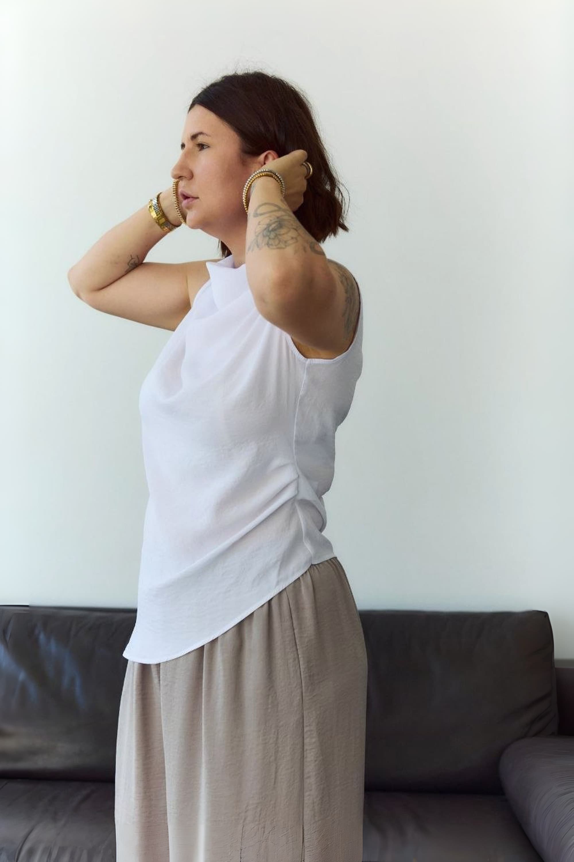 White Crash-Satin Top