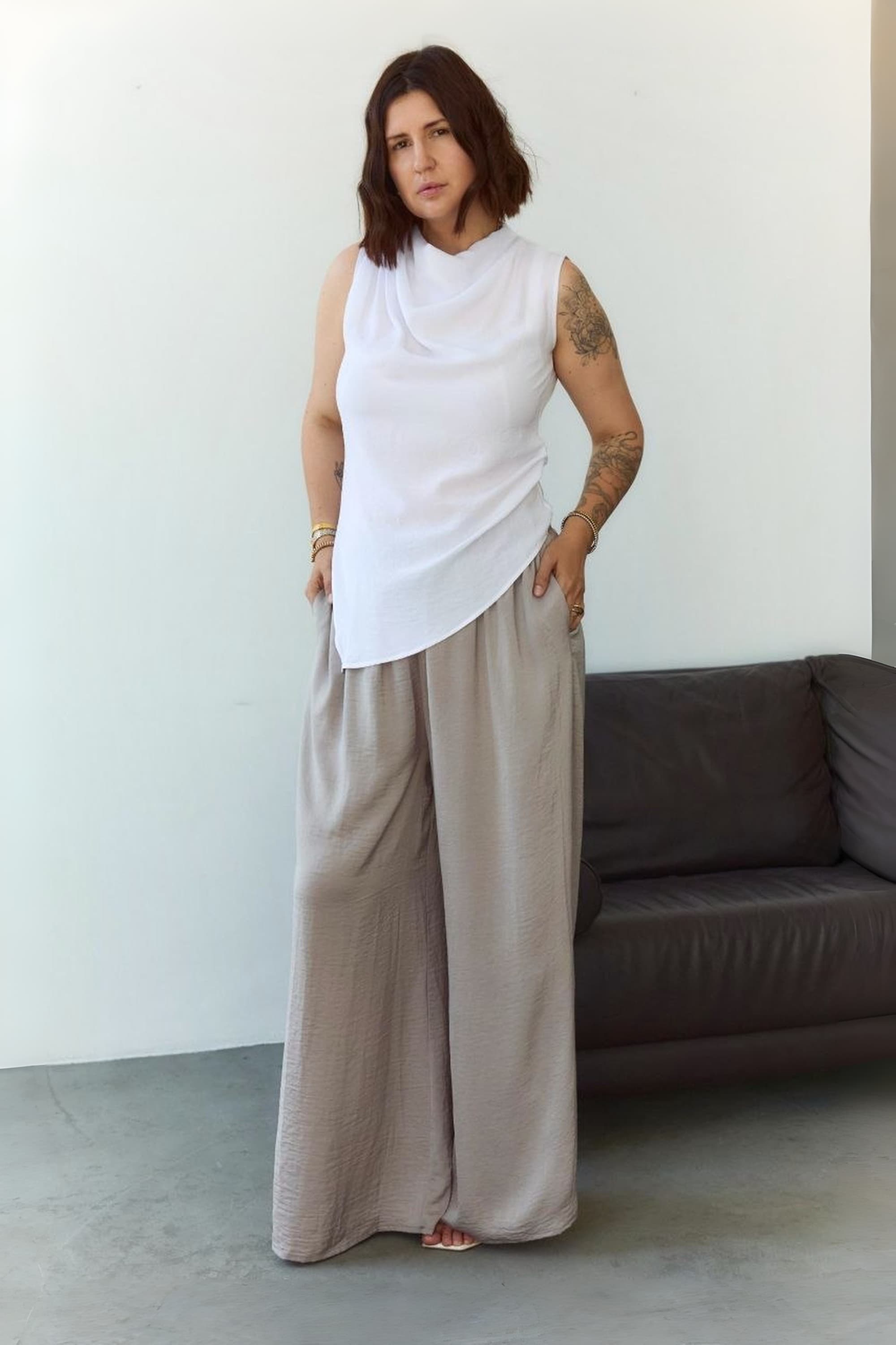 White Crash-Satin Top
