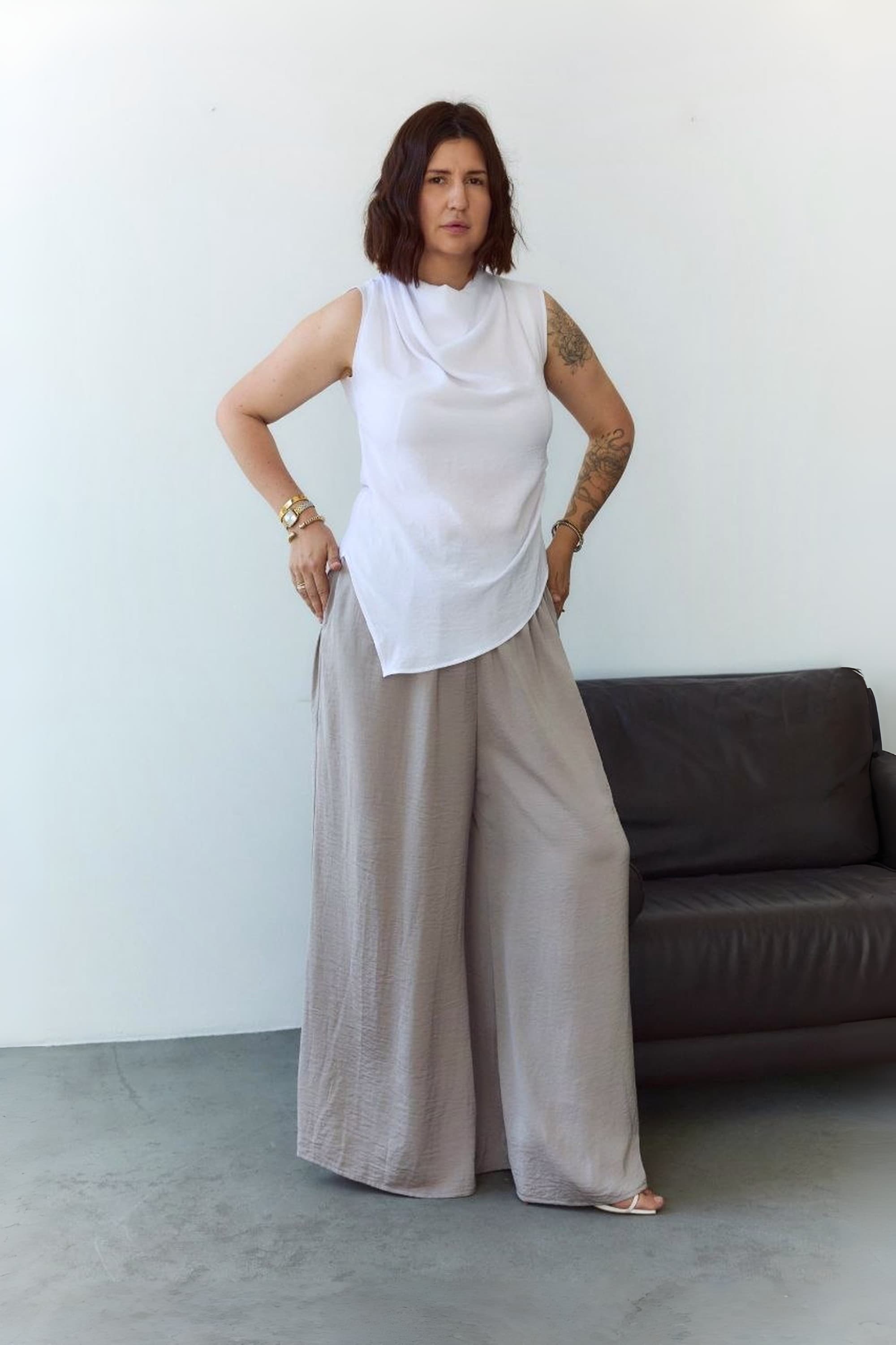 White Crash-Satin Top