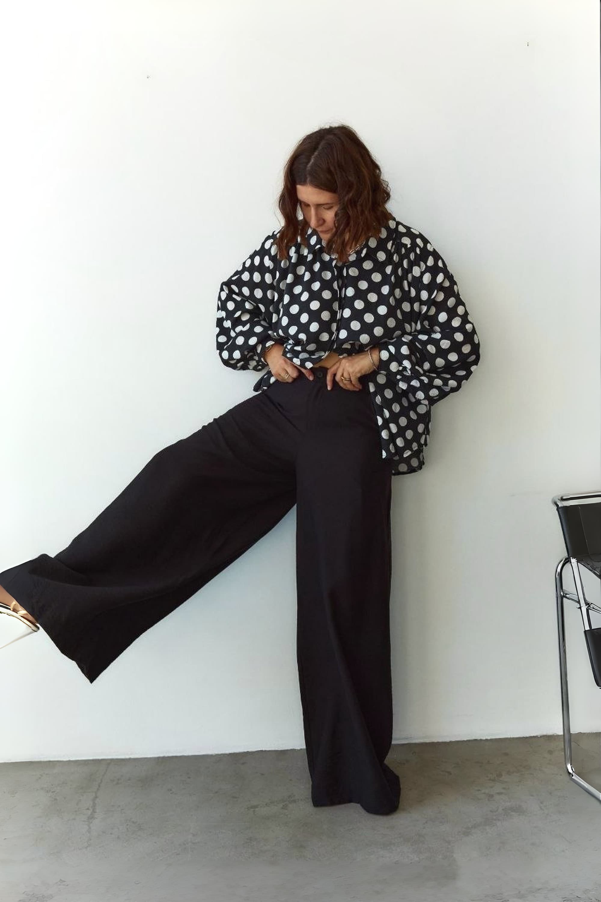 Black Crush-Linen Palazzo Trousers